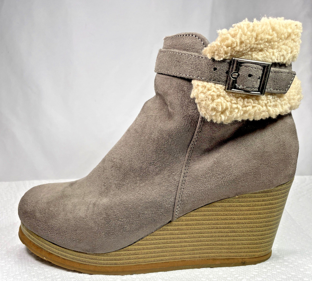 Tony Little Cheeks Gray Faux Suede Ankle Boots Side Zip Women's Size 6M